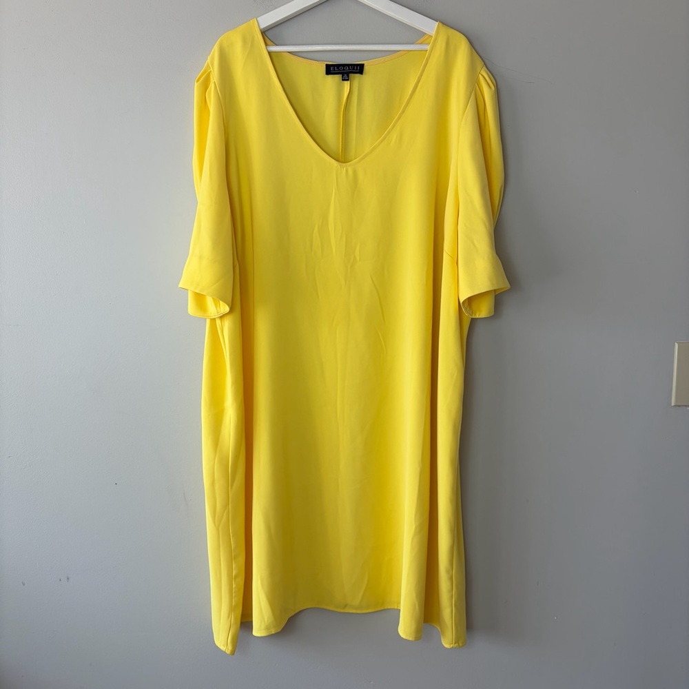 Eloquii Yellow V-Neck Short-Sleeved Plus Size Shift Dress Women's‎ 26